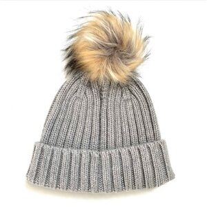J. Crew Gray Ribbed Beanie Winter Pom Pom Hat